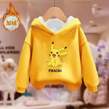 Аниме Pokemon Pikachu Charizard детски дрехи кадифе суитчър качулка отдолу отгоре Kawaii зимен пуловер за момчета и момичета