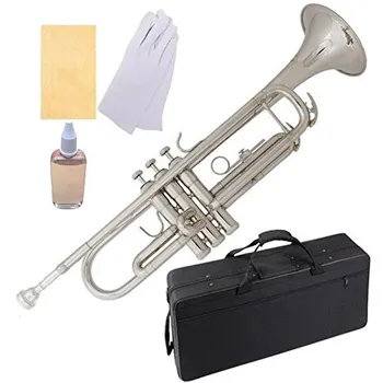 Търговия на едро музикален духов инструмент никелиран Bb тромпет инструмент с платно случай чанта за начинаещи