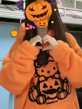 Аниме плюшен пуловер Kawaii Sanrio Hellokittys удебелен топъл сладък и удобен анимационен двойка случаен подарък за рожден ден