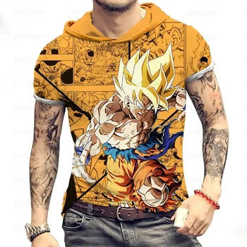 Dragon Ball Z Мъжка тениска с качулка S-3XL 2024 НОВ Goku Vegeta Cool Streetwear Y2K Saiyan GYM Trend летни върхове ризи аниме