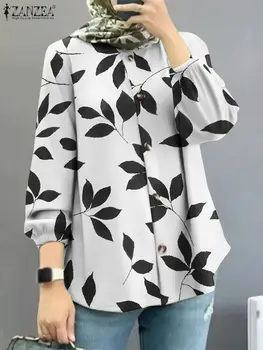 ZANZEA елегантна печатна мюсюлманска блуза жени бохемски флорални върхове дълъг ръкав O-образно деколте риза Турция Abaya Kaftan исляма облекло
