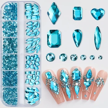 12 решетки/кутия SS4-SS16 кристал нокти изкуство кристали смесени форми плосък гръб нокти камъни блясък скъпоценни камъни 3D DIY нокти изкуство декорации