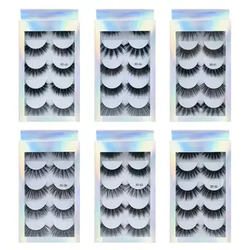 5 чифта Групова опаковка 3D мигли от норка Фалшиви мигли Ръчно изработени тънки пухкави дълги мигли Естествени мигли за очи Инструменти за грим Maquiagem