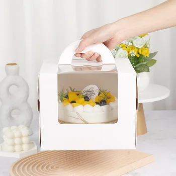 10pcs преносима кутия за торти INS корейска версия отворена прозорец кутия за опаковане на торти за рожден ден