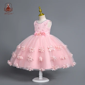 Yoliyolei 3D рокля на цветя за момичета рокля за рожден ден тюл парти принцеса рокля бебе деца детски костюм дрехи с апликации