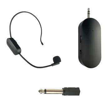2.4G Безжичен монтиран на главата микрофон Lavalier Предавател с приемник за усилвател Гласов високоговорител 1 към 1