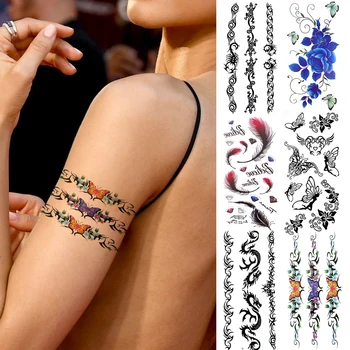Акварел пеперуда временни татуировки за жени момиче реалистичен дракон фея перо цвете фалшиви бижута татуировка стикер Tatoo