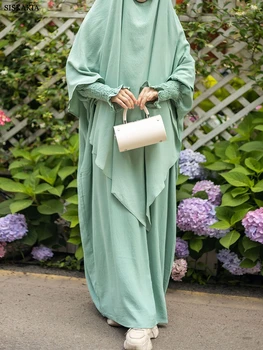 Siskakia мюсюлмански жени комплекти Modest Khimar хиджаб и Batwing ръкав халат Djellaba Jilbab Саудитска молитвено облекло Турски арабски Кафтан