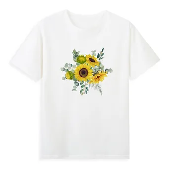Красива малка тениска с принт на хризантема Нов стил лятно облекло Жени Оригинална марка Casual Top Tees A020