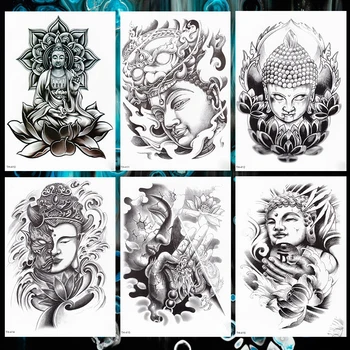 Доброта Мъдрост Буда Шакямуни Водоустойчив временен стикер за татуировка Кула на светата вяра Флаш Arm татуировки Боди арт Фалшив Tatoo
