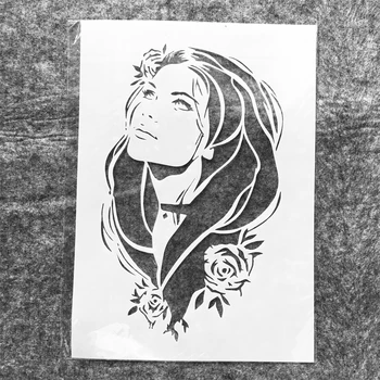 A4 29 см роза красива дълга коса момиче DIY наслояване шаблони стена живопис скрапбук оцветяване щамповане албум декоративен шаблон