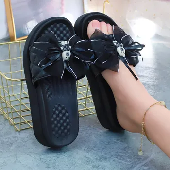 Плоски обувки Дамски дамски чехли Бежови сандали на ток Фишери Жени Пеперуда-възел платформа ниска луксозна пързалка черна мека 2023