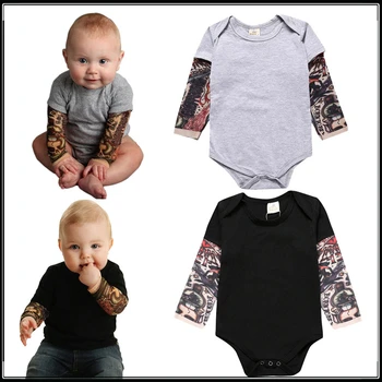 Бебешки момчета Бодита Модни дрехи за новородено за бебе момче дълъг ръкав пролет и есен татуиран гащеризон новородено цвете ръка Onesies