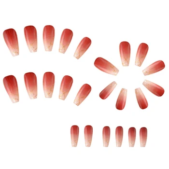 1 комплект носими нокти вино червен блясък носене нокти завършен сменяема преса на ноктите