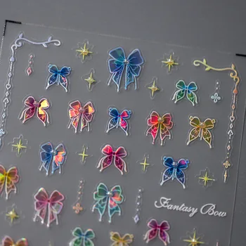 Фентъзи цветен кристал Bowknot 3D самозалепващи нокти изкуство стикери брилянтни цветове пеперуда роза маникюр ваденки на едро
