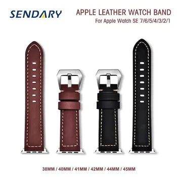 Watch Band за Apple Watch SE 7/6/5/4 42/44/45MM Ръчно изработена каишка от телешка кожа за iWatch Series 3/2/1 38MM 40MM 41MM