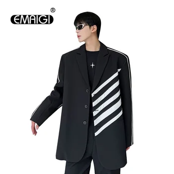 Мъже Асиметрична ивица Splice Loose Casual Streetwear Fashion Show Suit Jacket Blazers Trend Hip Hop Blazer Coat Male