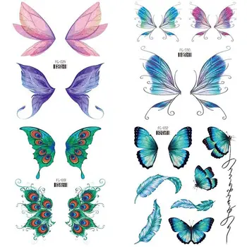 Neck блясък пеперуда бедрото лицето крила фалшива татуировка временни татуировки цветя татуировка стикери пеперуда татуировка стикери