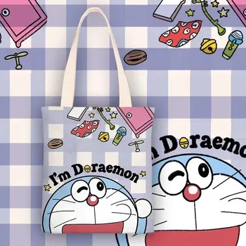 Doraemon случайни голям капацитет рамо чанти купувач платно карикатура мода жени цип печат Ulzzang чанти евтини на едро