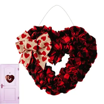 Сърце врата венци сърце форма изкуствени венци с венец знак Валентин декорации с плат лък & венец знак за стена