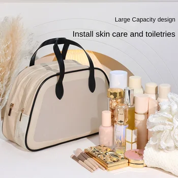 Жени Луксозна марка Козметична чанта с голям капацитет Цветна чанта за грим Преносима чанта за измиване Пътуване водоустойчива PVC прозрачна дамска кутия