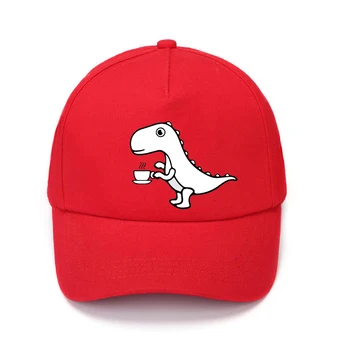 Динозавър пиене кафе печат по поръчка шапка бейзболна шапка регулируеми деца шапка момчета бебе момичета слънце шапка хип-хоп шапка