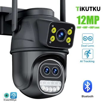 6K 12MP охранителна камера 8X Zoom Три обектива Двоен екран Външен WiFi Домашна защита IP Cam PTZ CCTV Видеонаблюдение Icsee