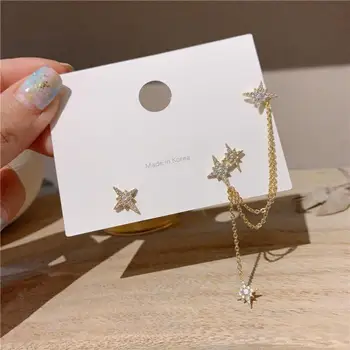 Корейски обеци модни бижута асиметрична сладка звезда кристал обеци за жени Oorbellen стъд обеци Pendientes на едро