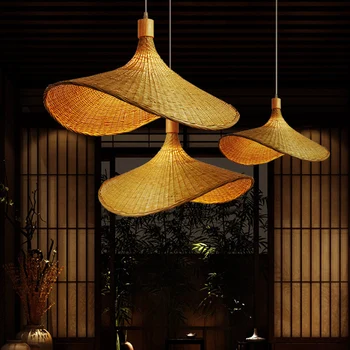 Югоизточна Азия японски ръчно тъкани бамбук изкуство полилей спалня трапезария коридор стълбище ратан слама шапка droplight