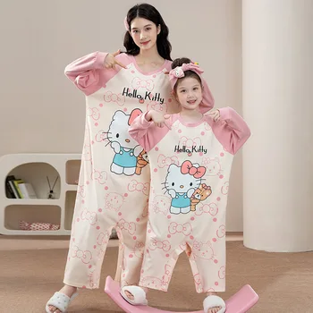 Kawaii Sanrio Детска пижама Сладко аниме Пролет Есен Износени Принцеса Footed пижама Дълъг ръкав хлабав плат момиче рожден ден подарък