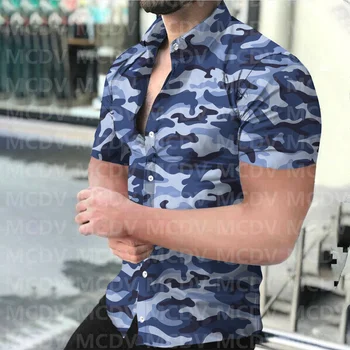 камуфлажен арт модел 3D отпечатан случаен бутон риза мъжки хавайски риза