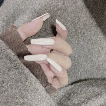 Бели дълги квадратни фалшиви нокти Леки и лесни за залепване фалшиви нокти за пазаруване Пътуване Запознанства
